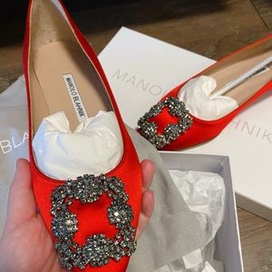 Manolo Blahnik Hangisi Silk Satin Flats